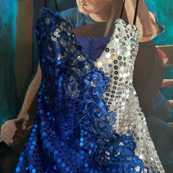 Night Moves Strapless Royal Blue Sequin Dress 9/10 - Picture 4 of 16
